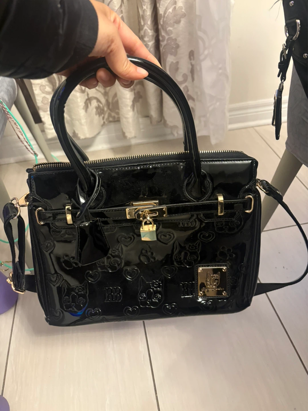 Rebecca Bon Bon Black Patent Satchel Bag