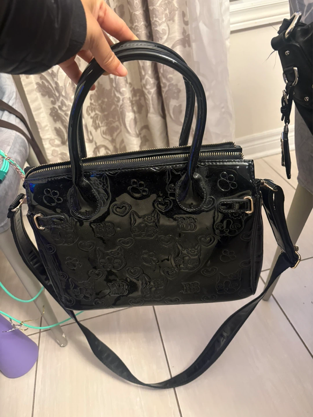 Rebecca Bon Bon Black Patent Satchel Bag - photo 2