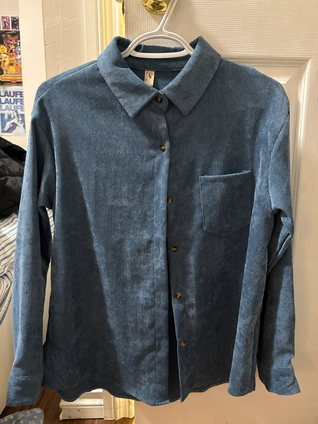 Blue Corduroy Button-Up Shirt