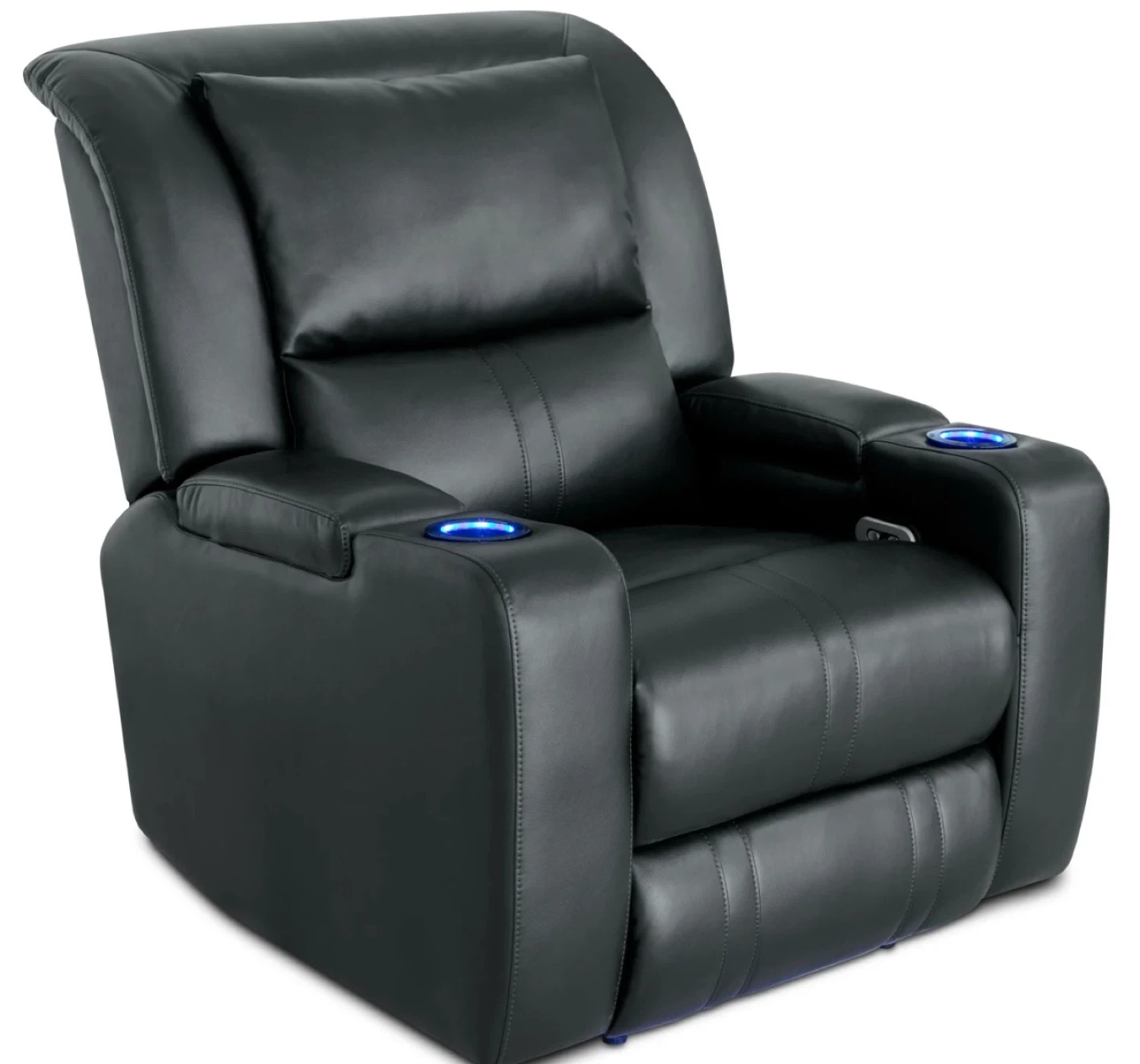 Black Leather Recliner with Cup Holders - photo 2