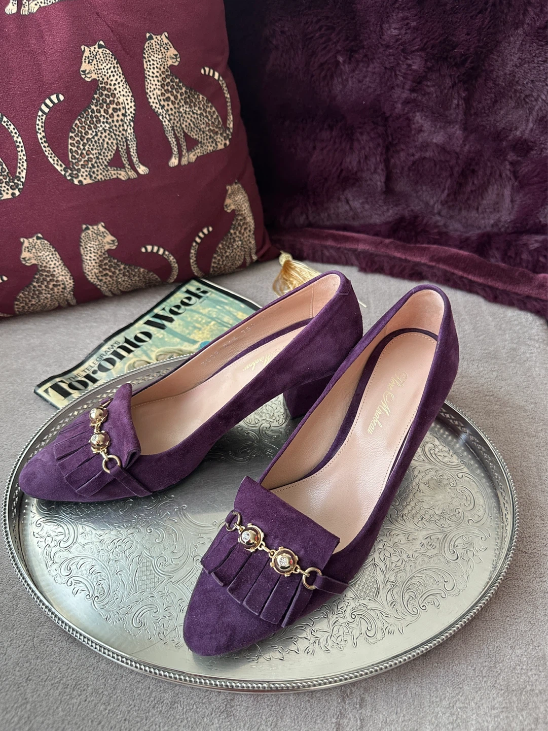 Flore Mirabeau Purple Suede Pumps with Tassel Detail