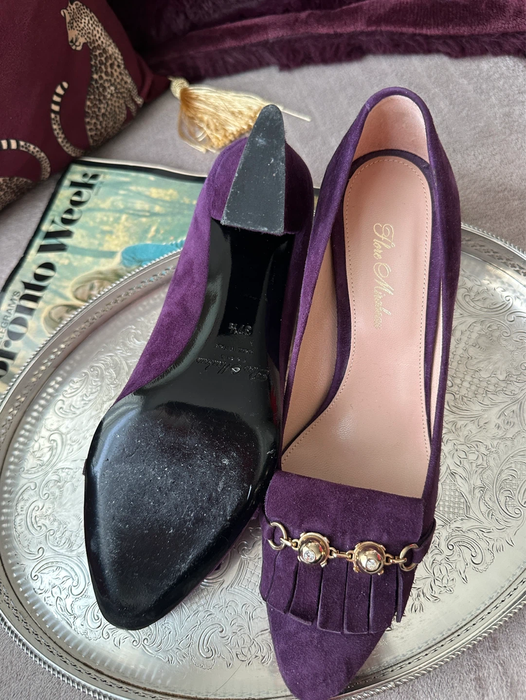 Flore Mirabeau Purple Suede Pumps with Tassel Detail - photo 2
