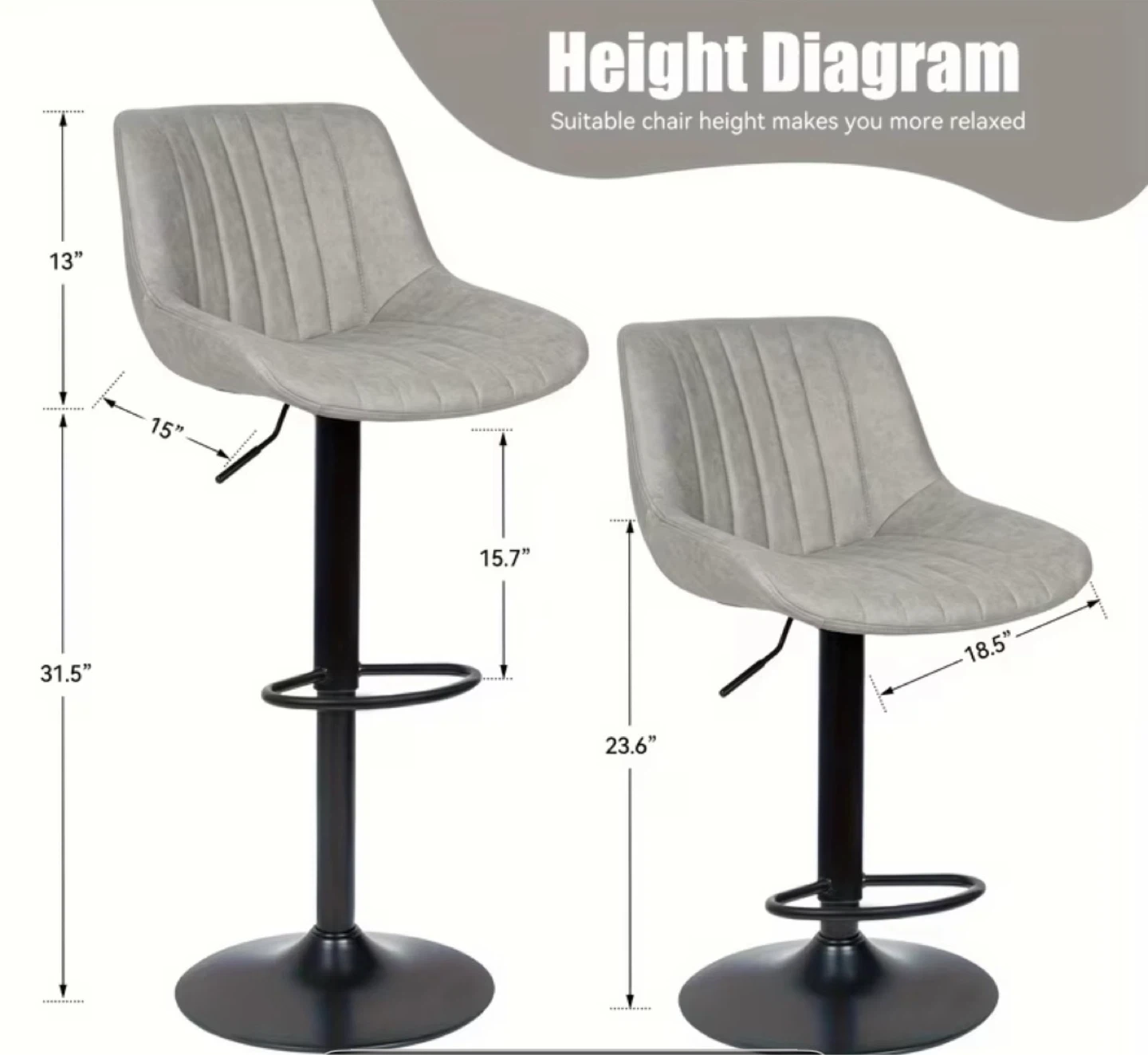 Grey Bar Stools - Set of 2 - photo 3