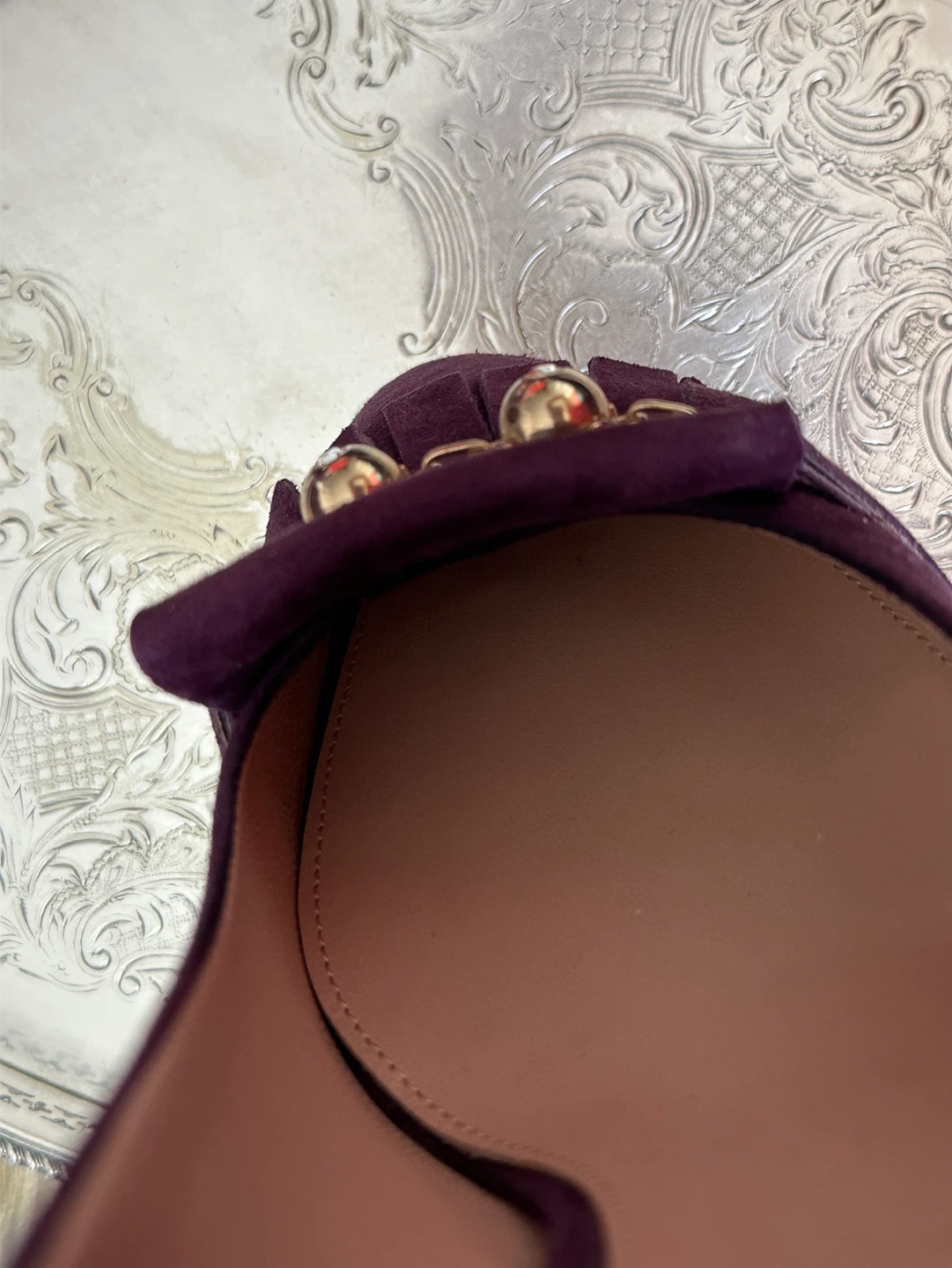 Flore Mirabeau Purple Suede Pumps with Tassel Detail - photo 5