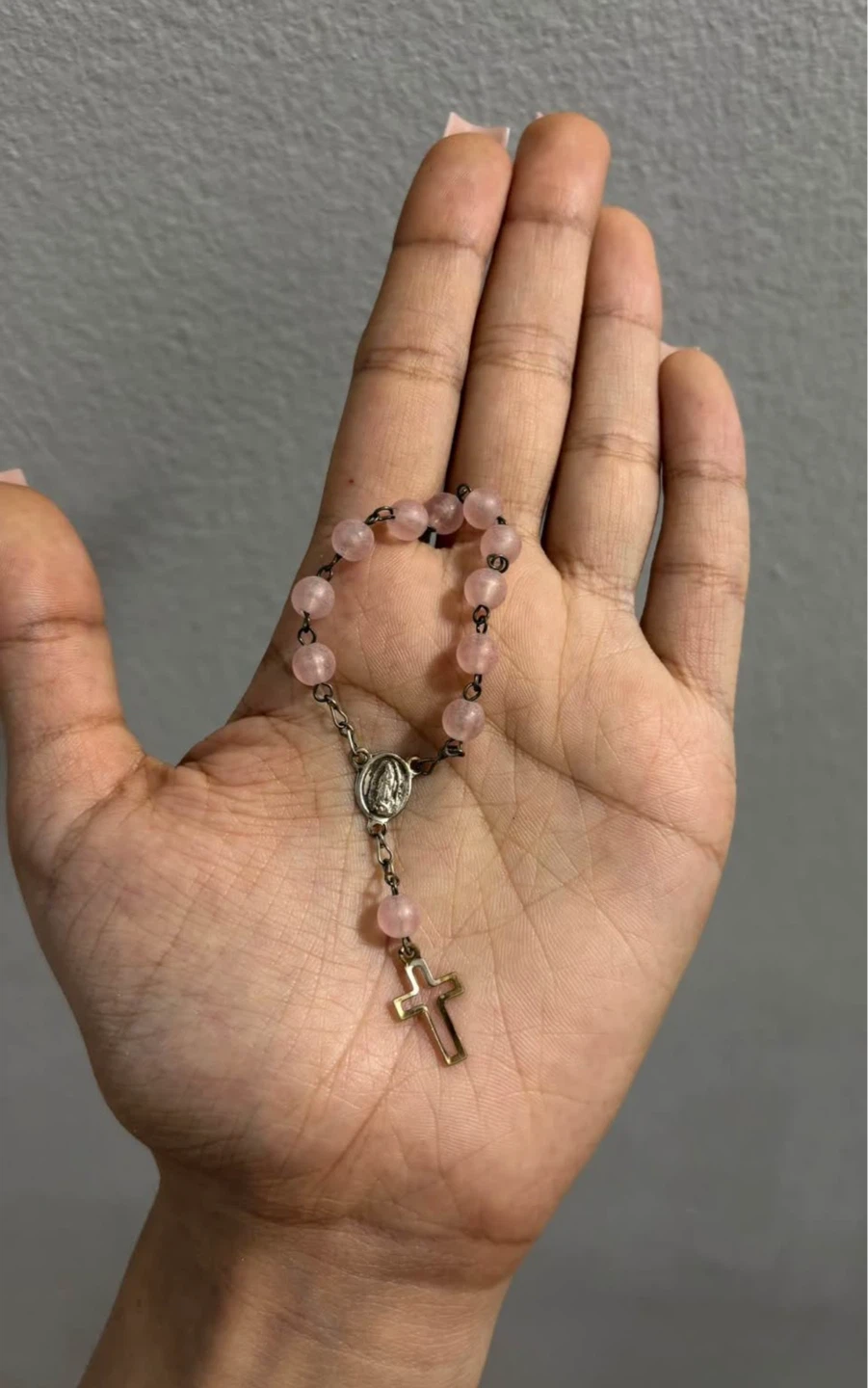 Pink Beaded Rosary Bracelet with Cross Charm
