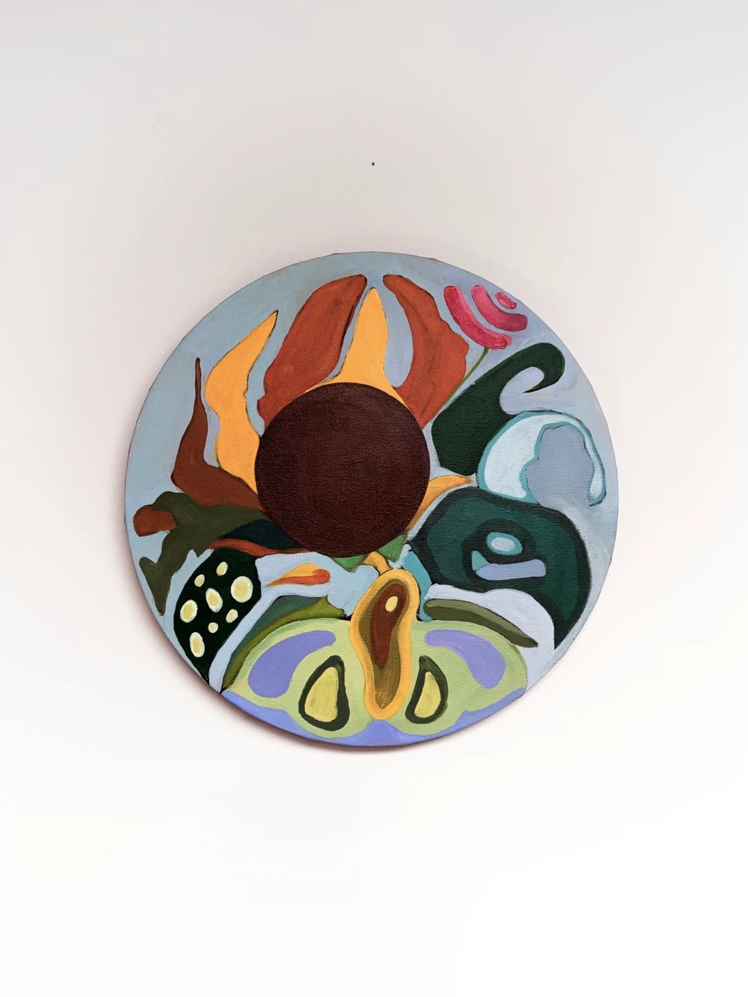 Original Floral Inspired Abstract Painting on circular canvas