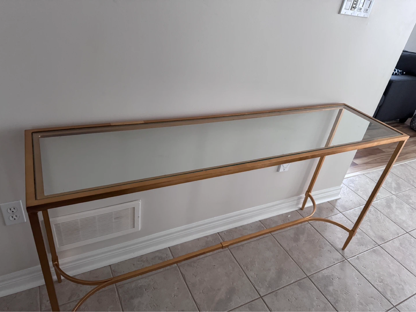 Gold Console Table with Glass Top
