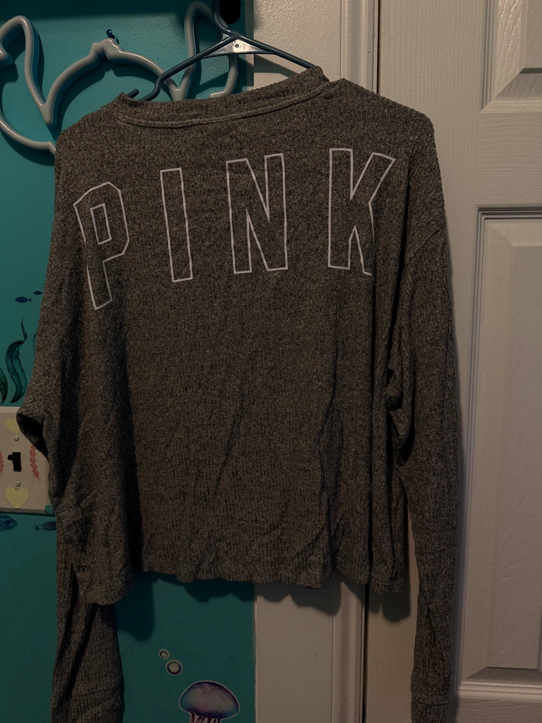 PINK by Victoria's Secret Gray Ribbed Long Sleeve Top - Large - photo 3