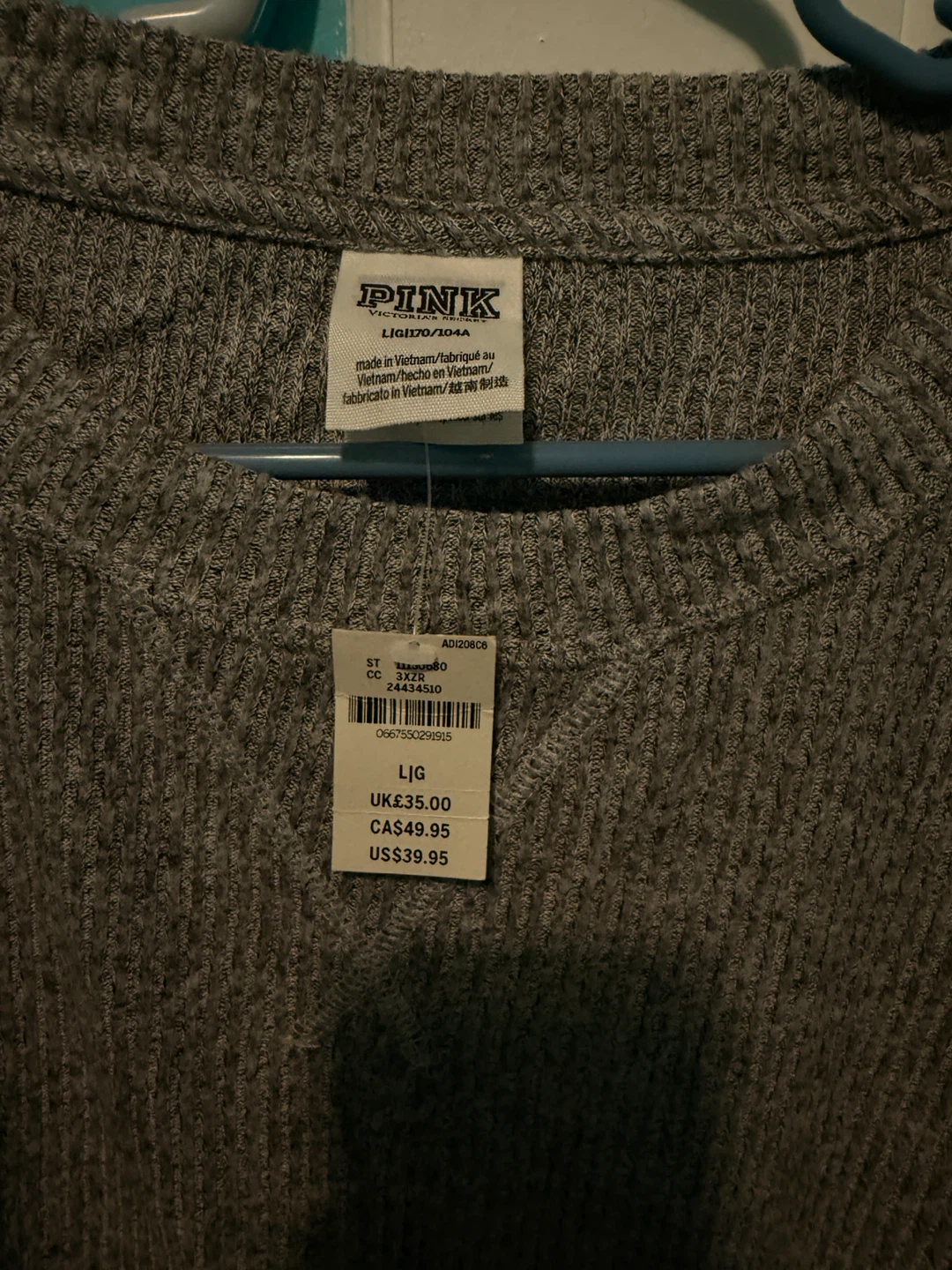 PINK by Victoria's Secret Gray Ribbed Long Sleeve Top - Large - photo 2