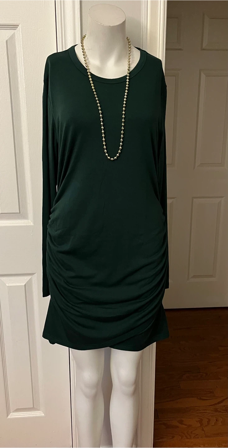 Women's Green Ruched Long Sleeve Dress size large - photo 2