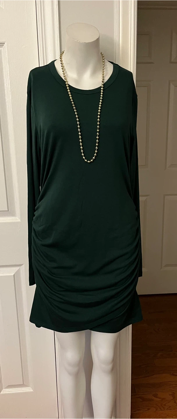 Women's Green Ruched Long Sleeve Dress size large - photo 3