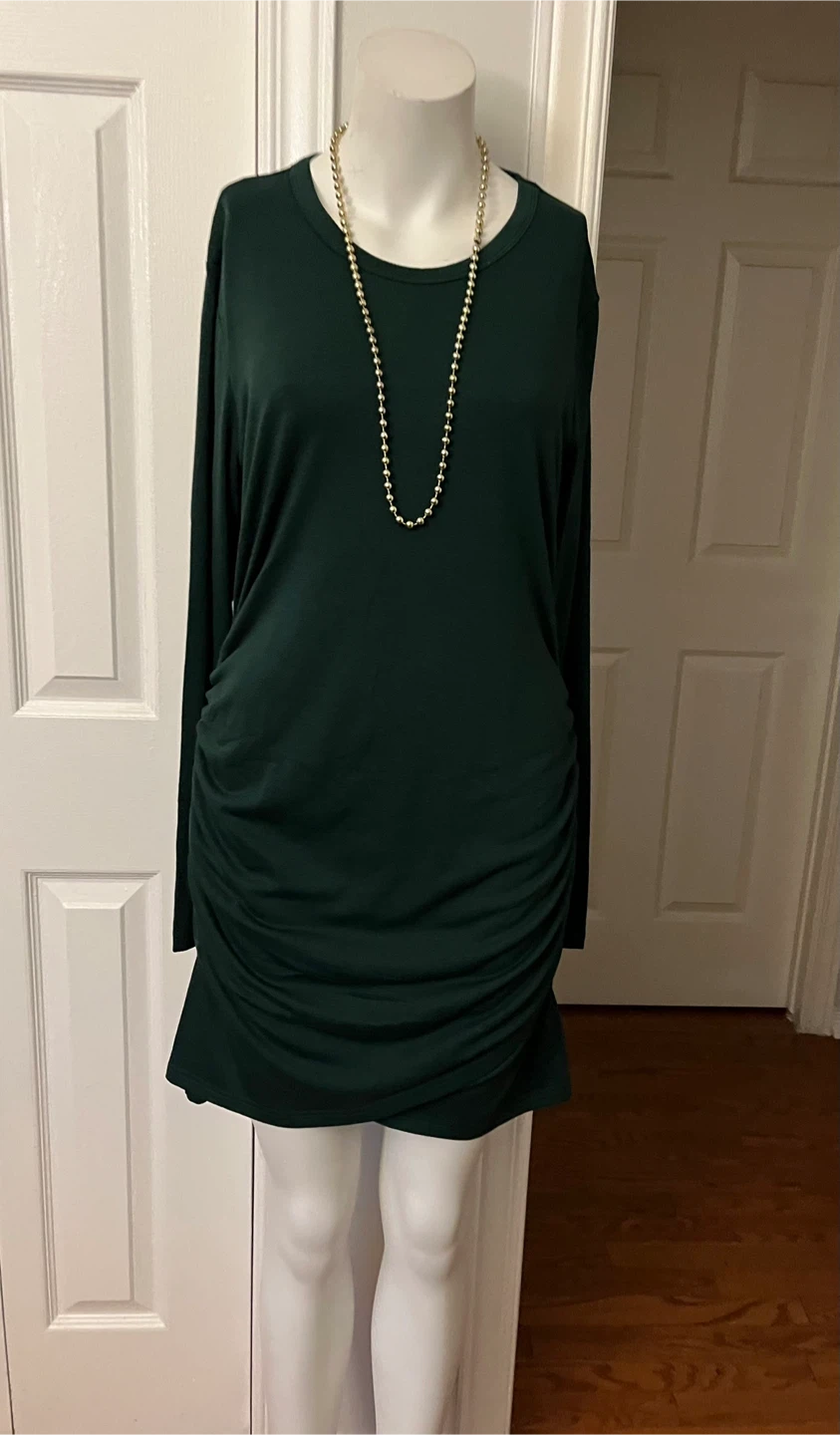 Women's Green Ruched Long Sleeve Dress size large - photo 5