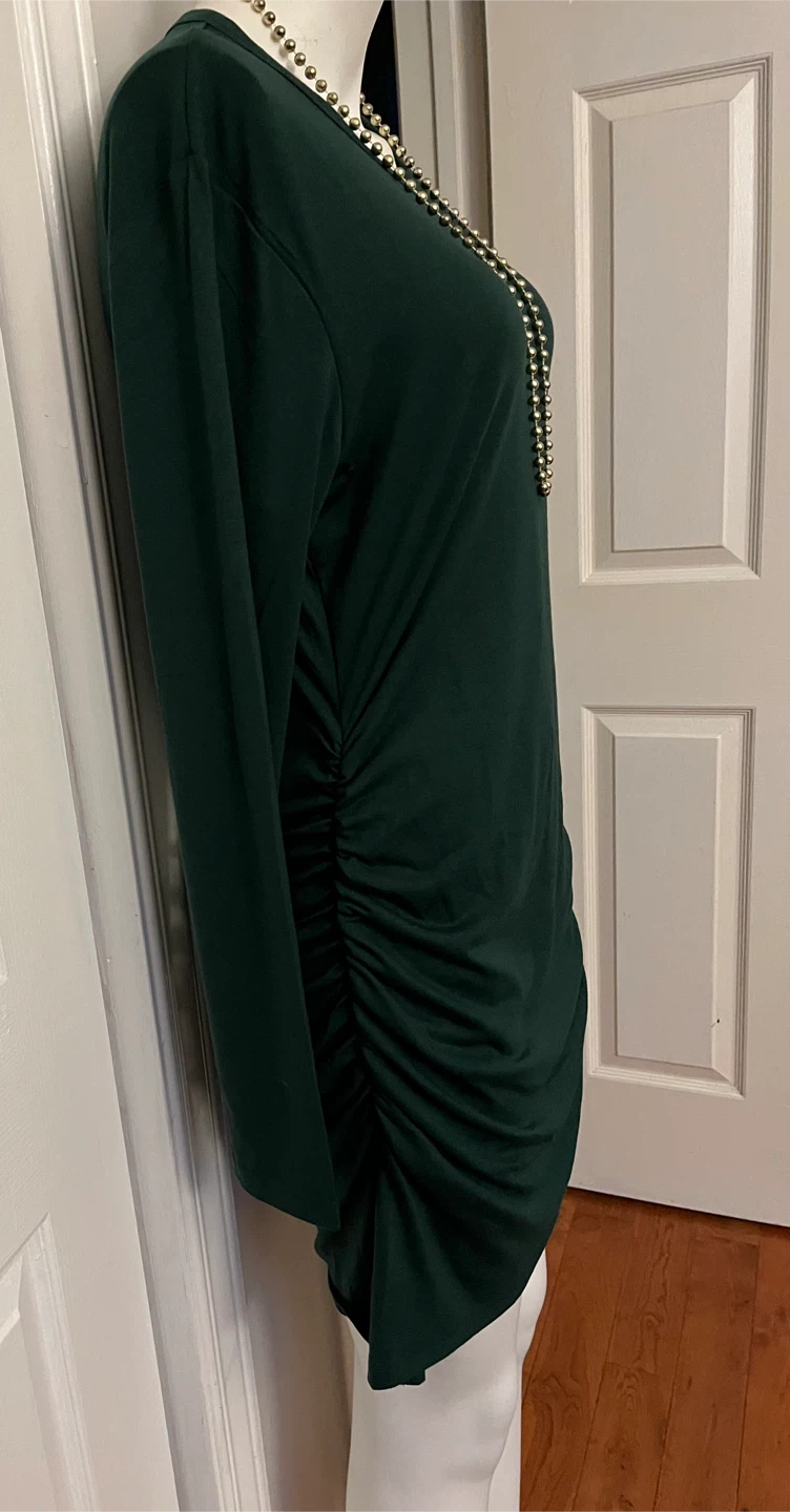 Women's Green Ruched Long Sleeve Dress size large - photo 4