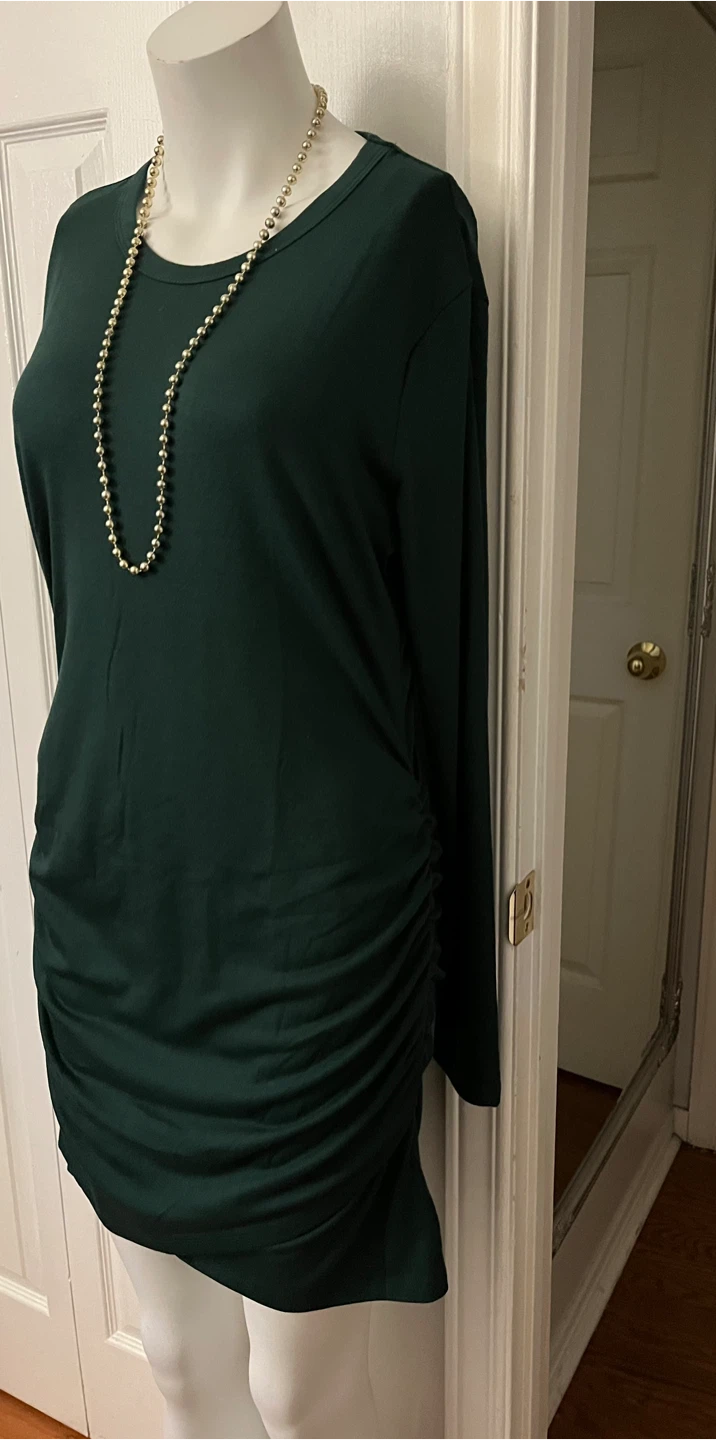 Women's Green Ruched Long Sleeve Dress size large