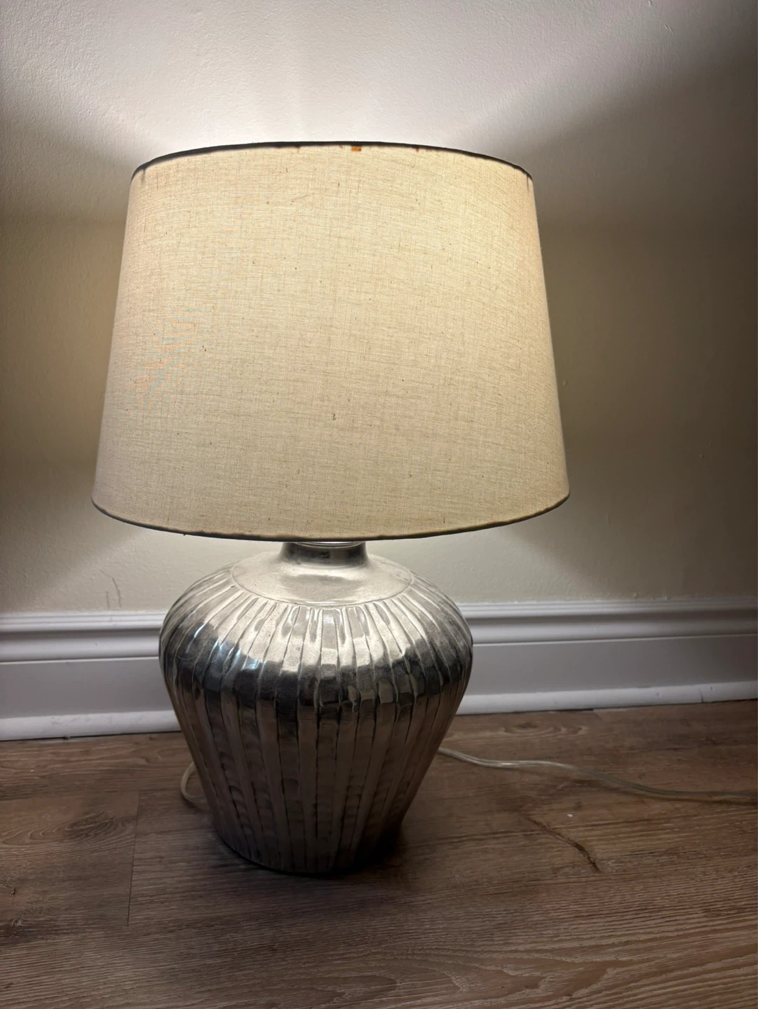 Textured Silver Table Lamp with Cream Shade