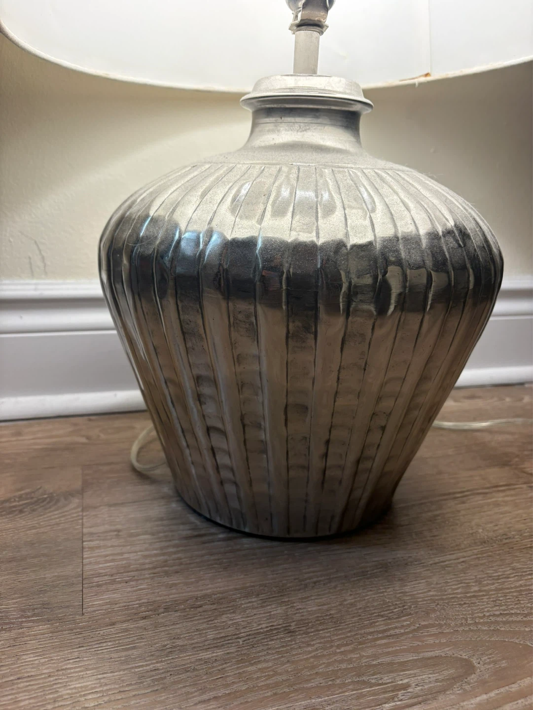 Textured Silver Table Lamp with Cream Shade - photo 2