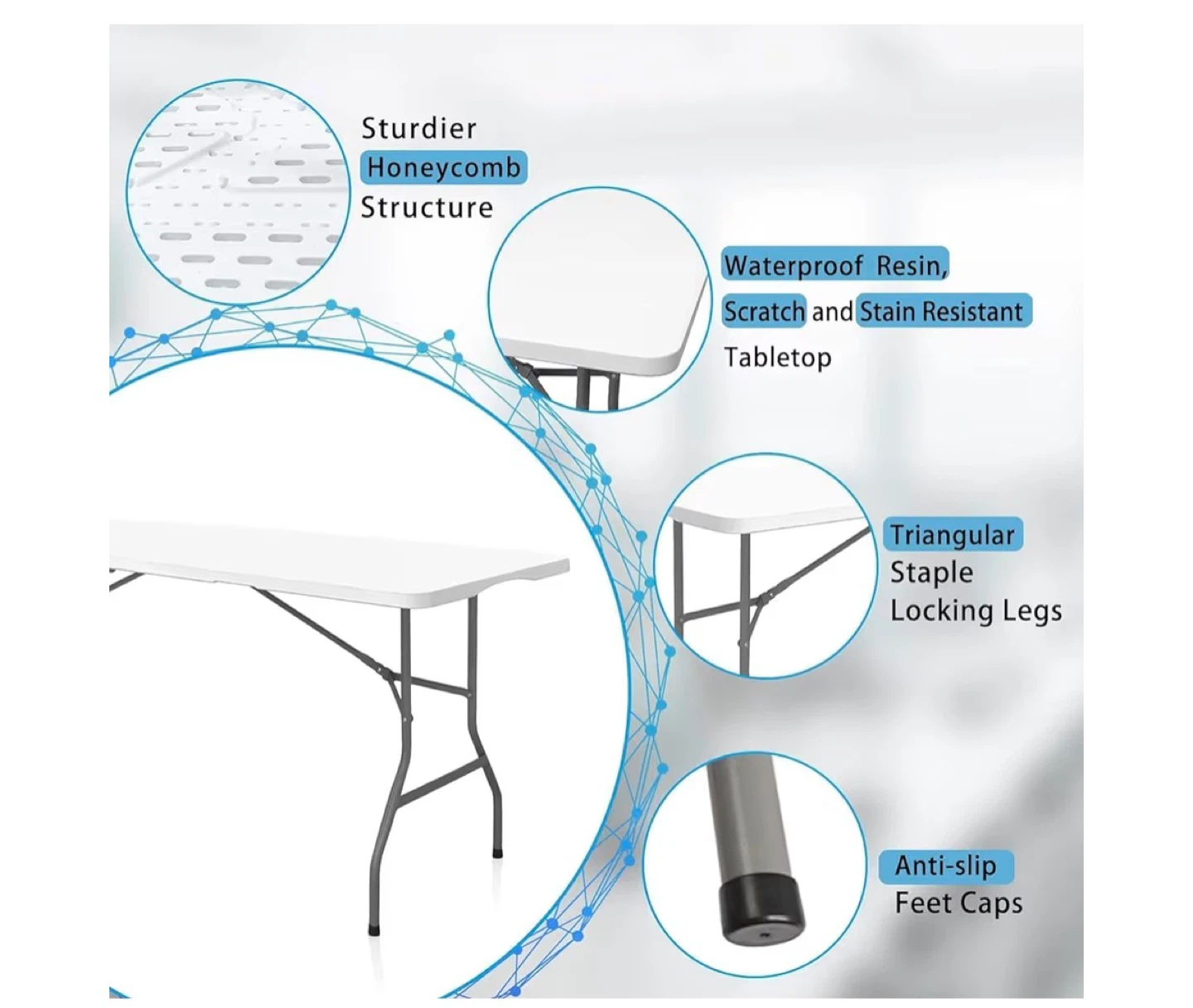 Folding Table - White, 6ft - photo 4