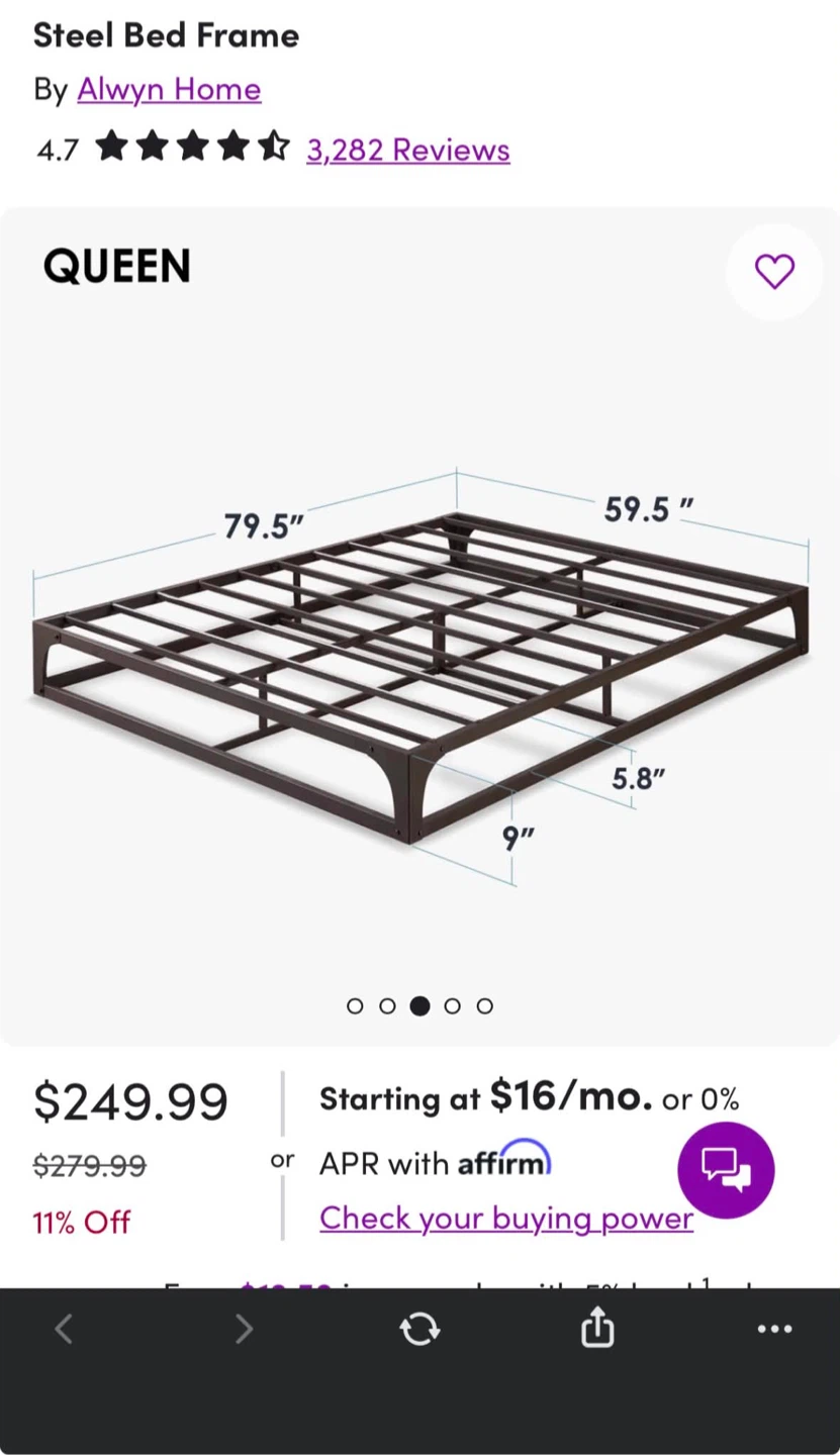 Alwyn Home Queen Size Steel Bed Frame - photo 2