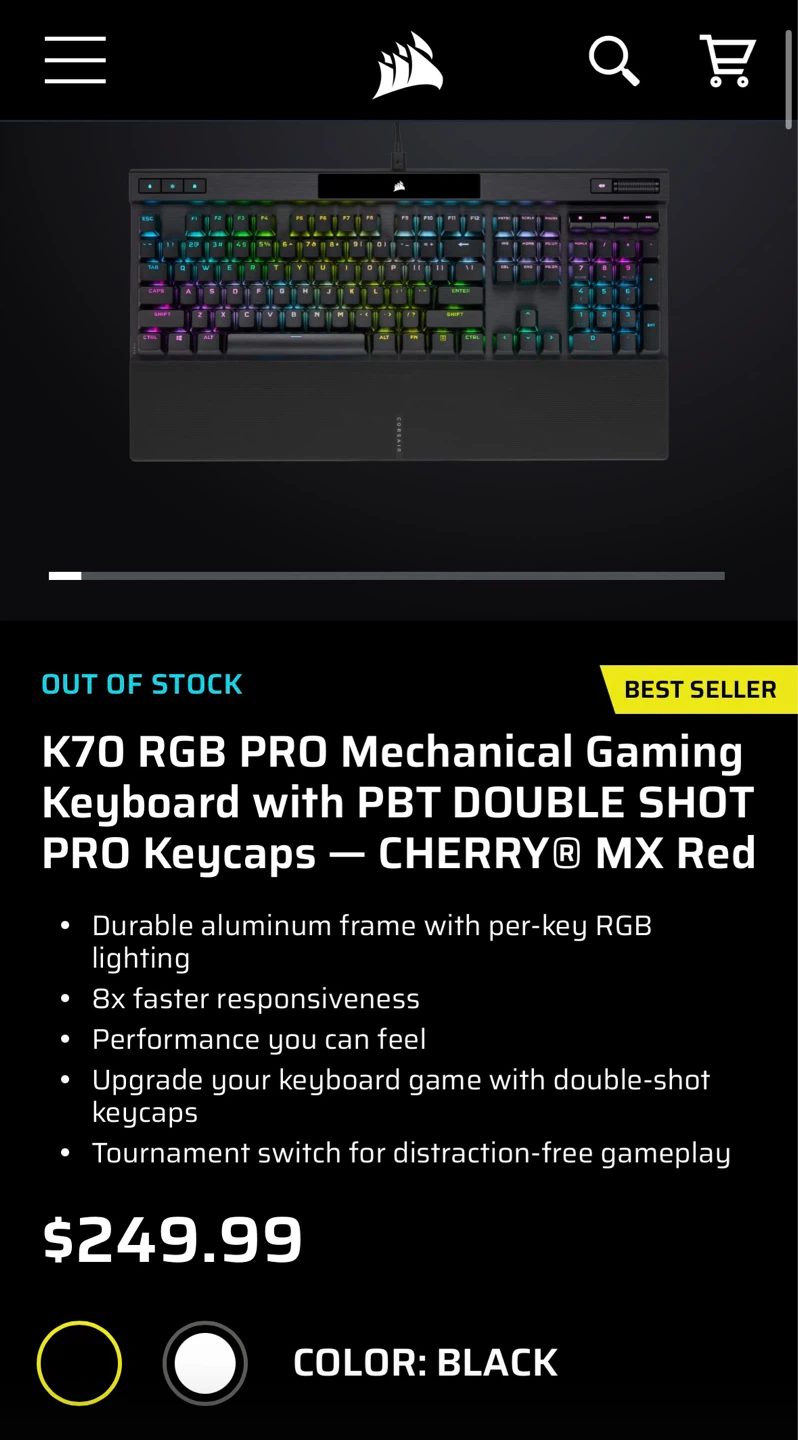 Corsair K70 Gaming Keyboard — Black