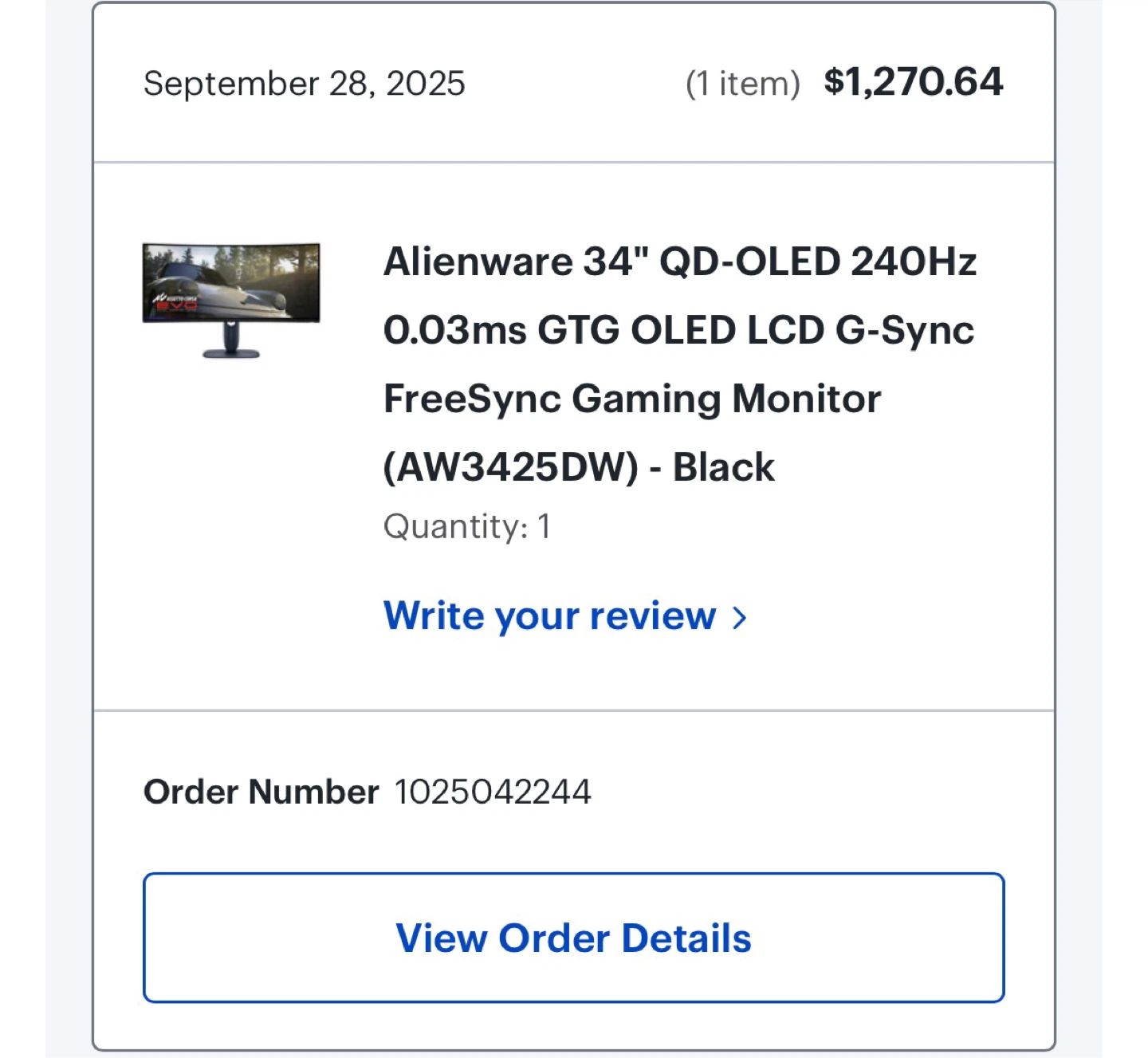 Alienware 34" QD-OLED 240Hz Gaming Monitor (AW3425DW)