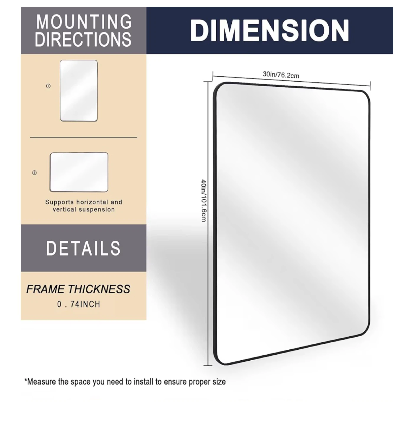Rectangular Bathroom Mirror - 30" x 40" - photo 2