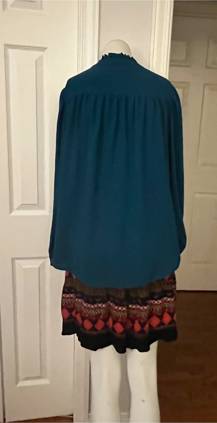 DKNY Teal Long Sleeve Blouse with Tie Neck - photo 5