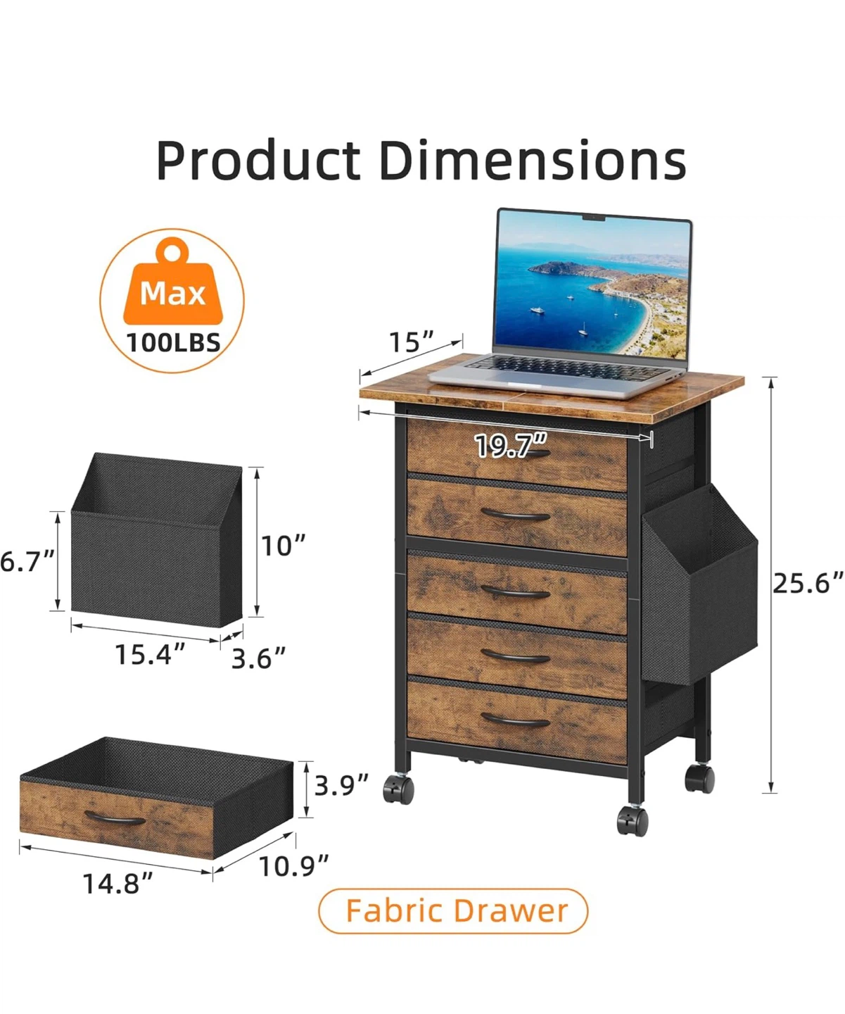 5 Drawer Rolling Printer Stand with Storage H5B - photo 3