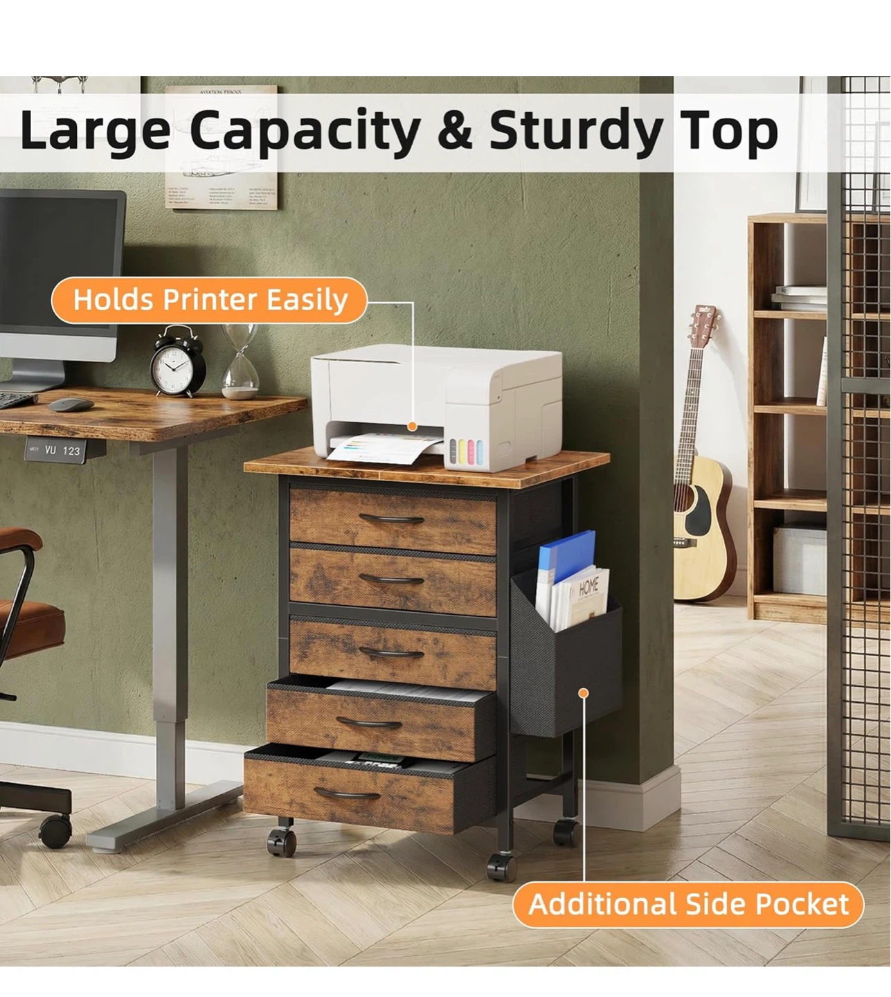 5 Drawer Rolling Printer Stand with Storage H5B - photo 4