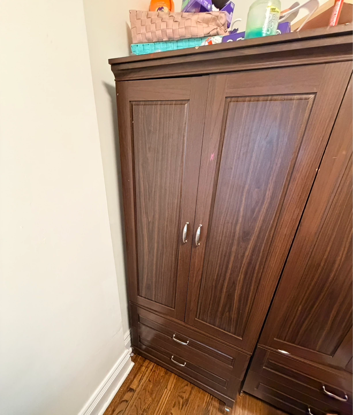 Dark Wood Wardrobe with Drawers - photo 2