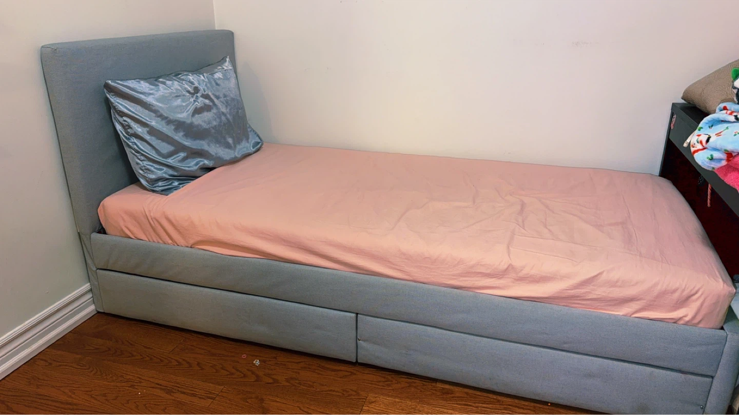 Grey Twin Bed Frame with Storage Drawers