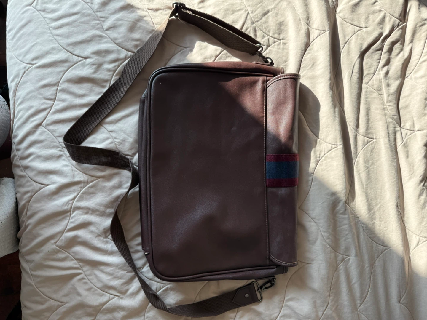 Brown Faux Leather Messenger Bag with Stripe Detail - photo 4