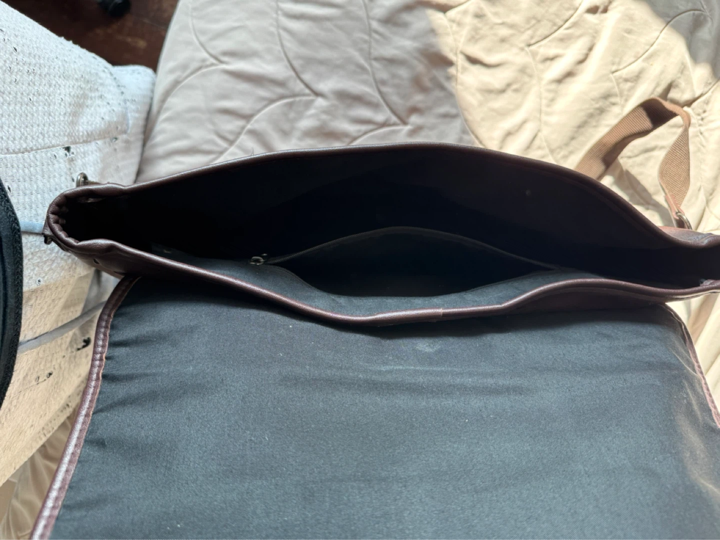 Brown Faux Leather Messenger Bag with Stripe Detail - photo 3
