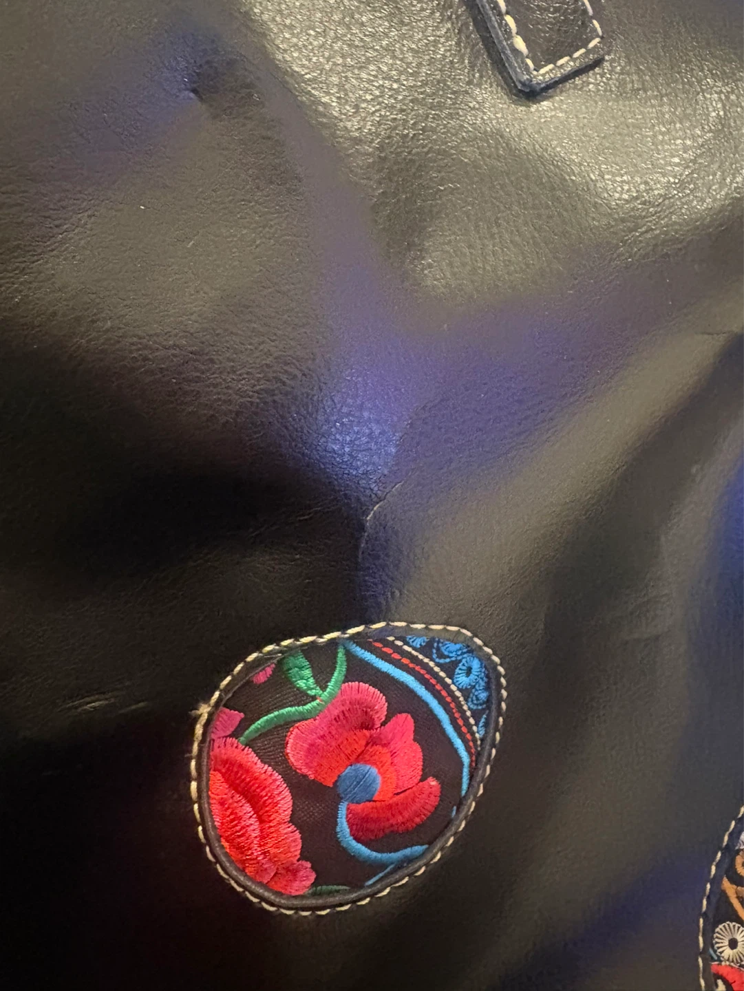 Black Tote Bag with Floral Embroidery - photo 3