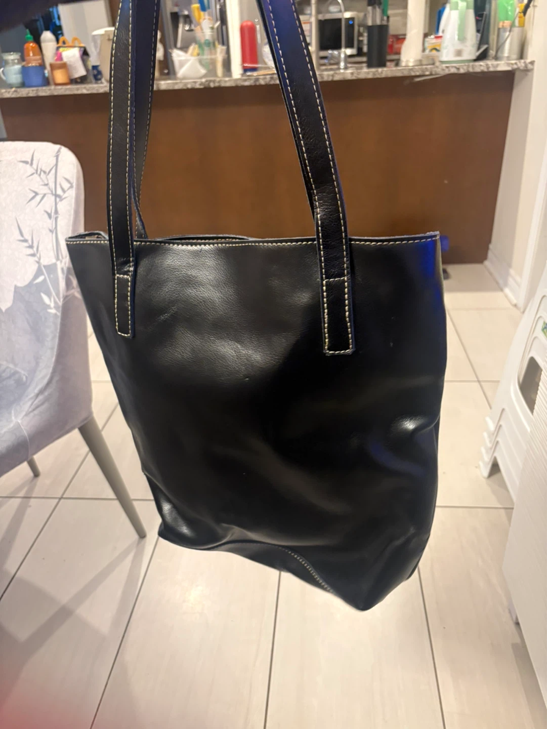Black Tote Bag with Floral Embroidery - photo 2