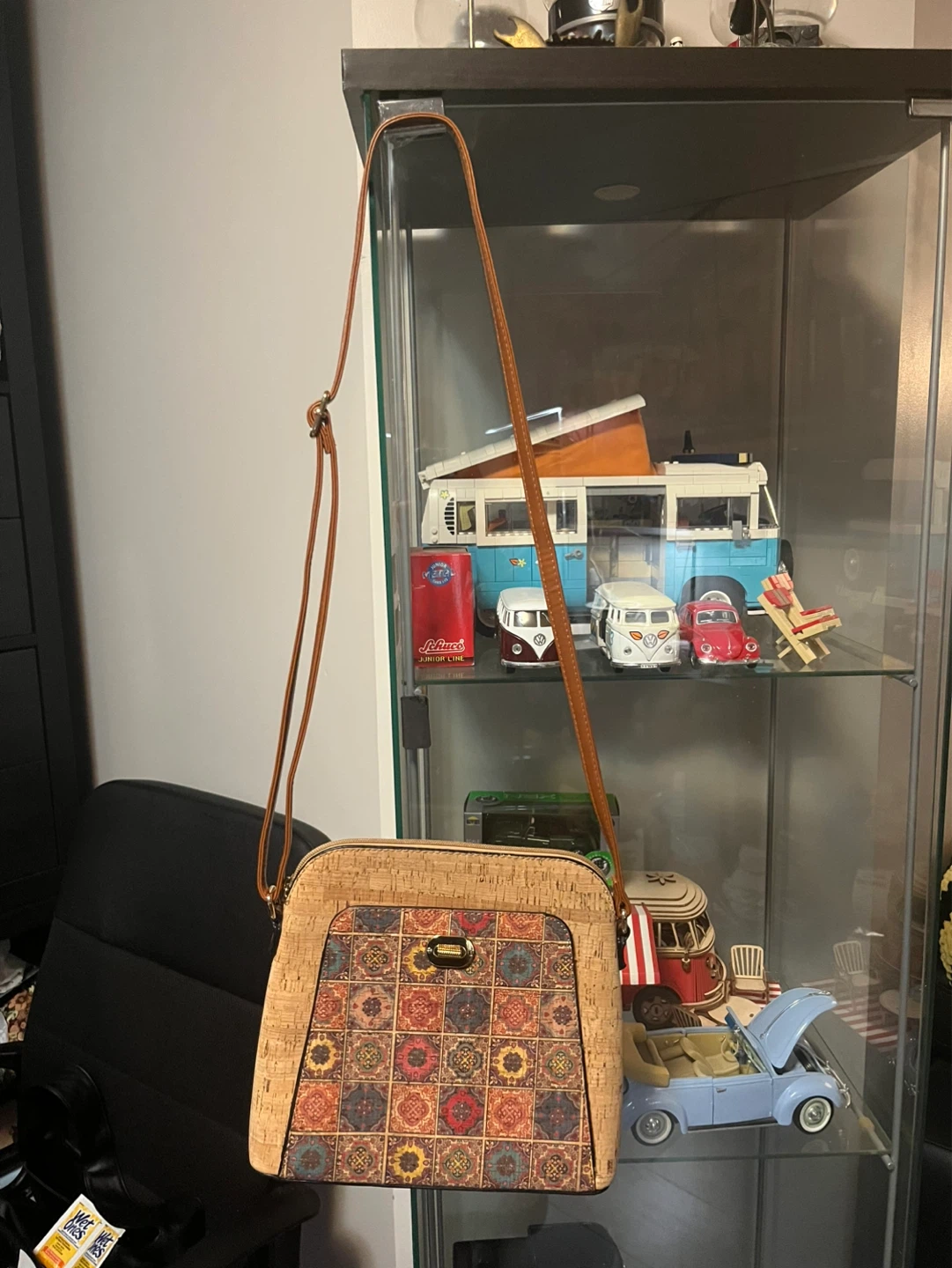 Cork Crossbody Bag with Mosaic Pattern