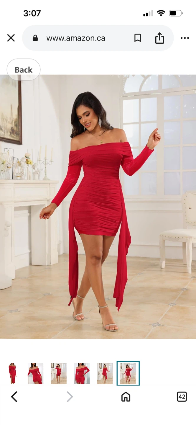 Red Off-the-Shoulder Ruched Bodycon Dress - photo 5