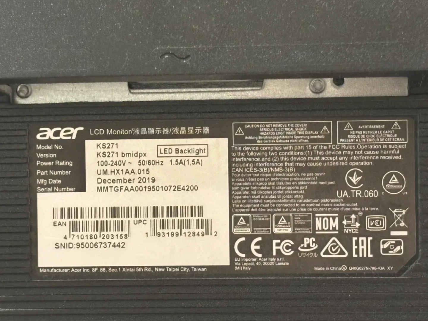 Acer KS271 bmidpx 27" LCD Monitor - photo 2