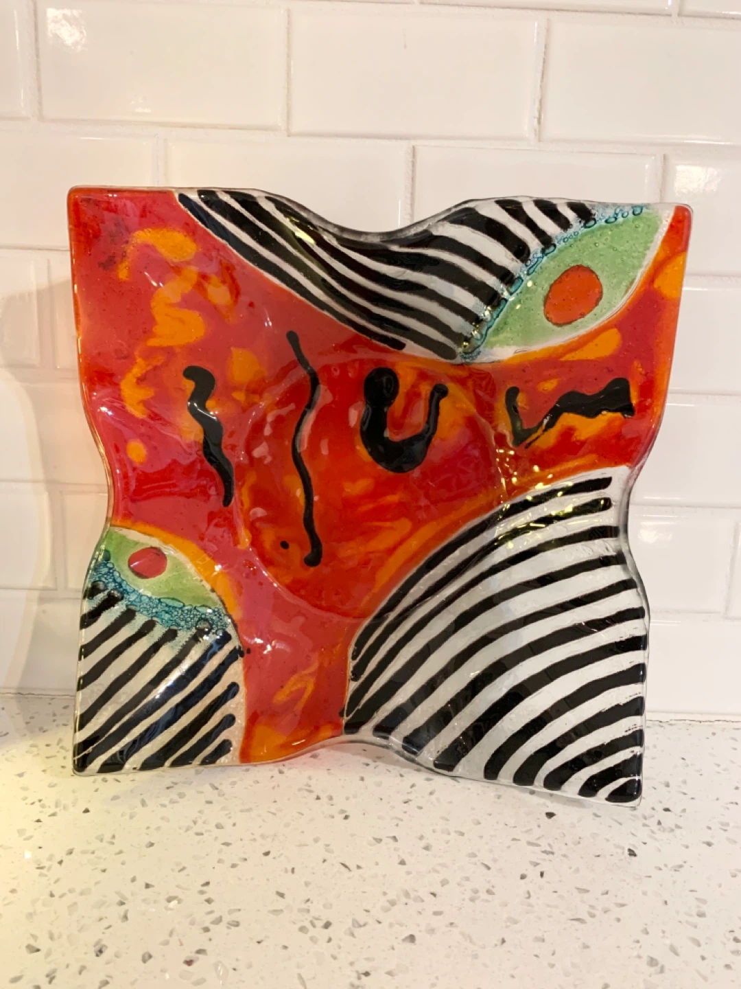 Handmade Egyptian Fused Glass Art Bowl / Decorative Centerpiece - photo 4