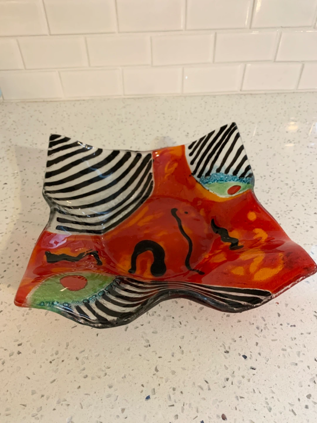 Handmade Egyptian Fused Glass Art Bowl / Decorative Centerpiece - photo 3