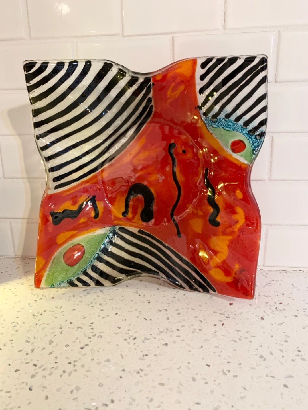 Handmade Egyptian Fused Glass Art Bowl / Decorative Centerpiece