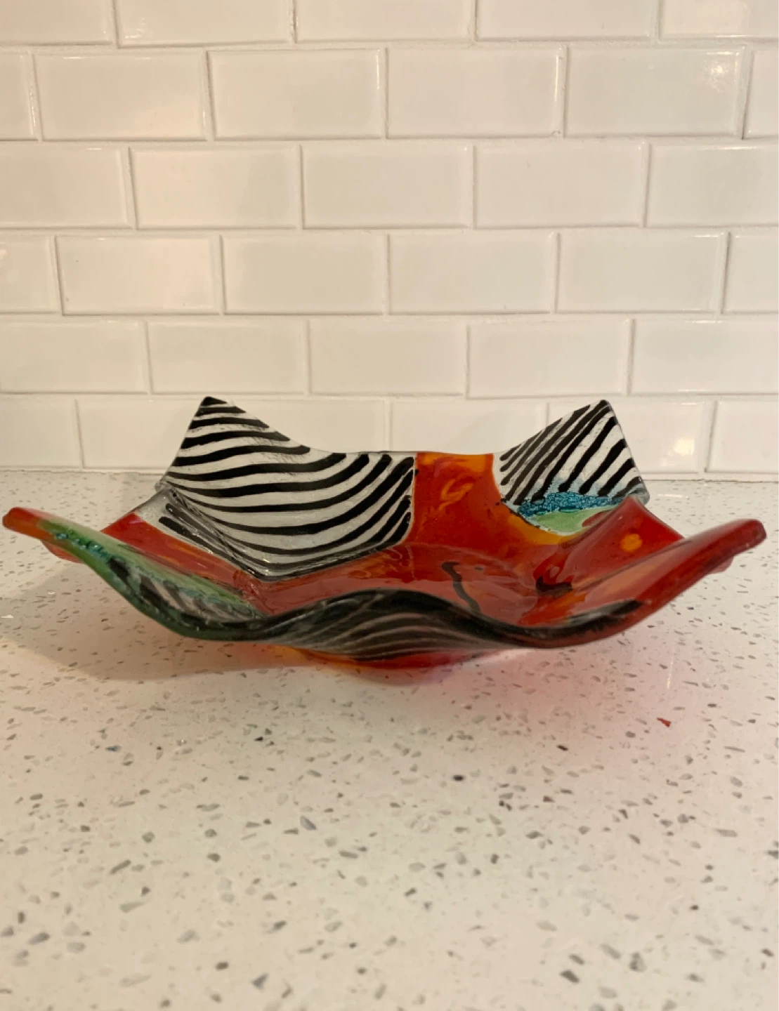 Handmade Egyptian Fused Glass Art Bowl / Decorative Centerpiece - photo 2