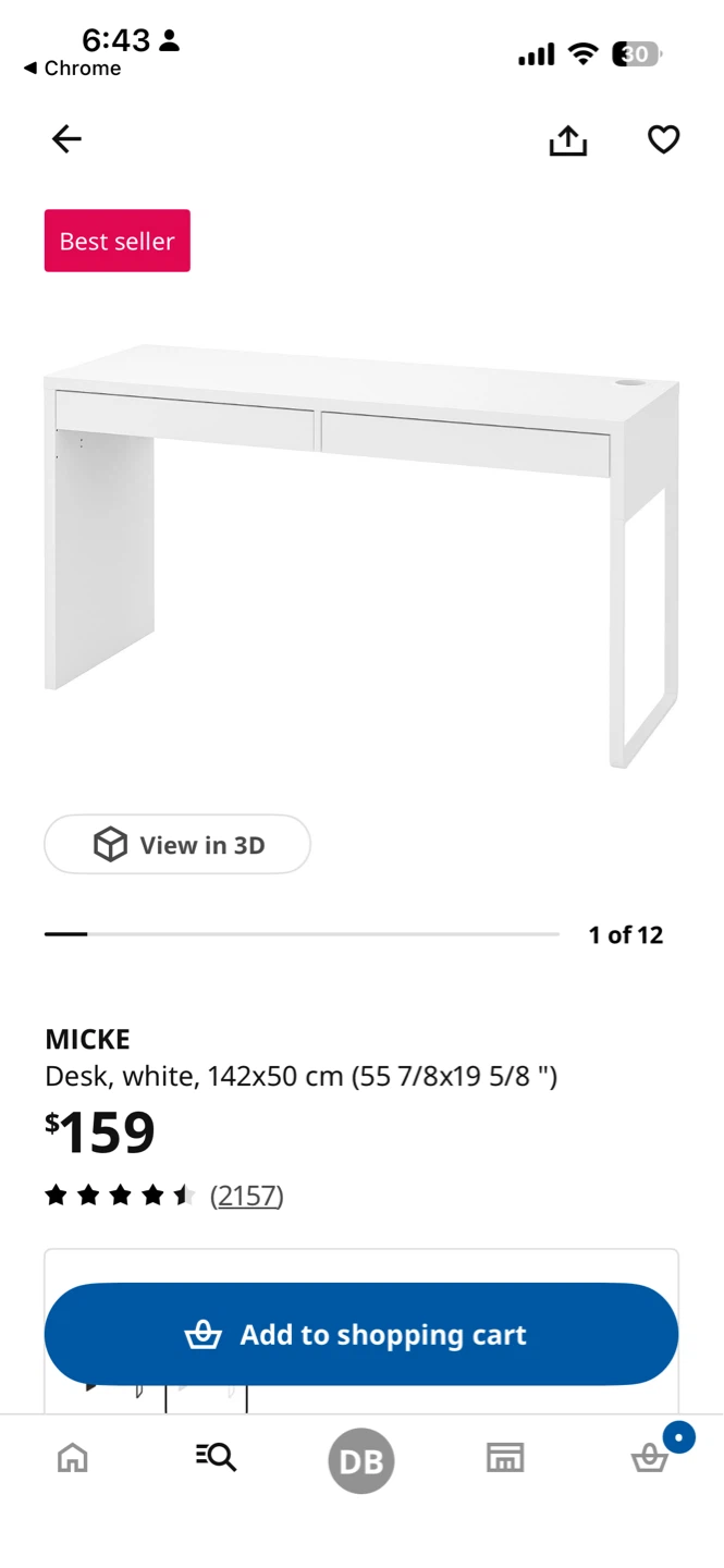 IKEA MICKE Desk - White, 142x50 cm