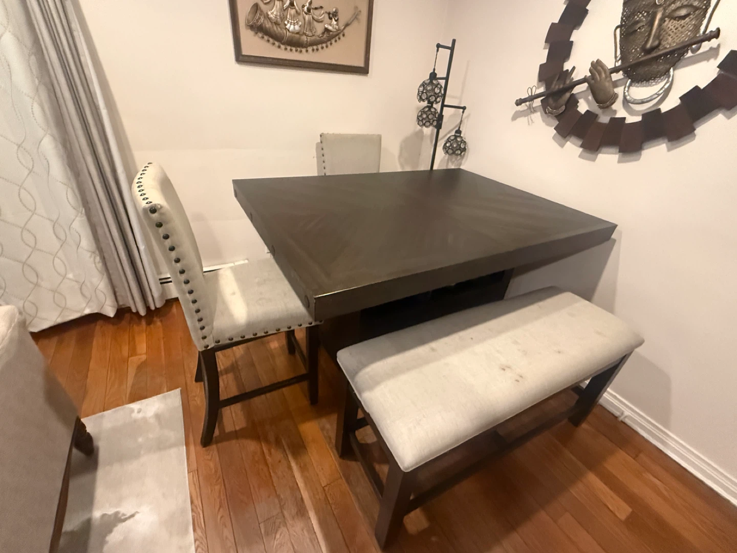 Dark Wood Dining Table with 2 Chairs and Bench