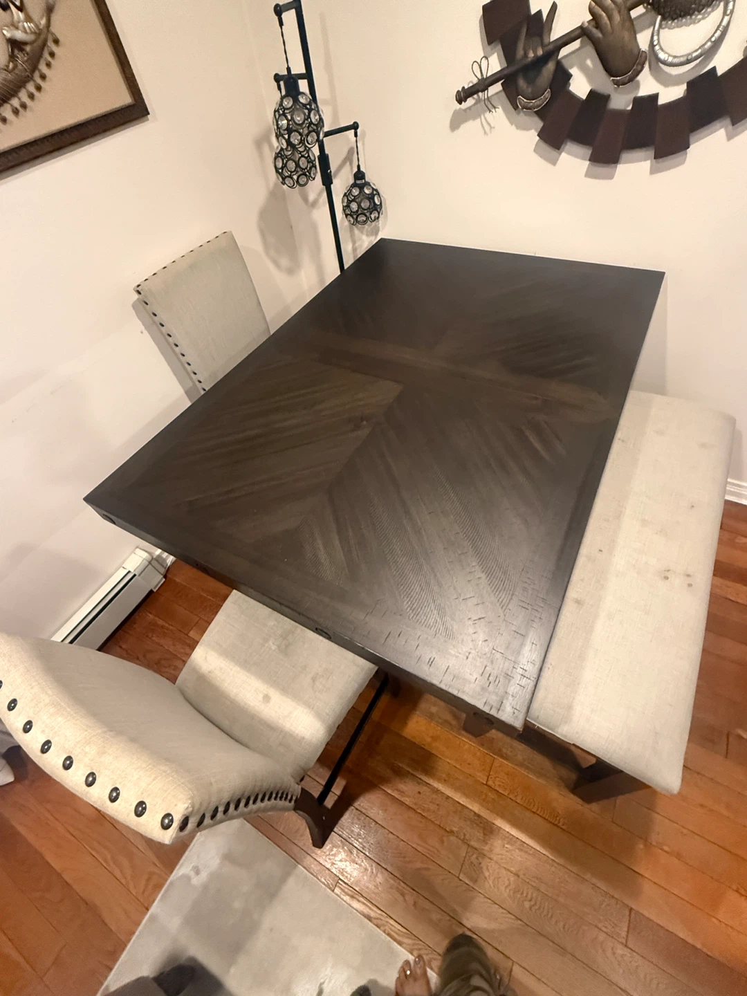Dark Wood Dining Table with 2 Chairs and Bench - photo 2