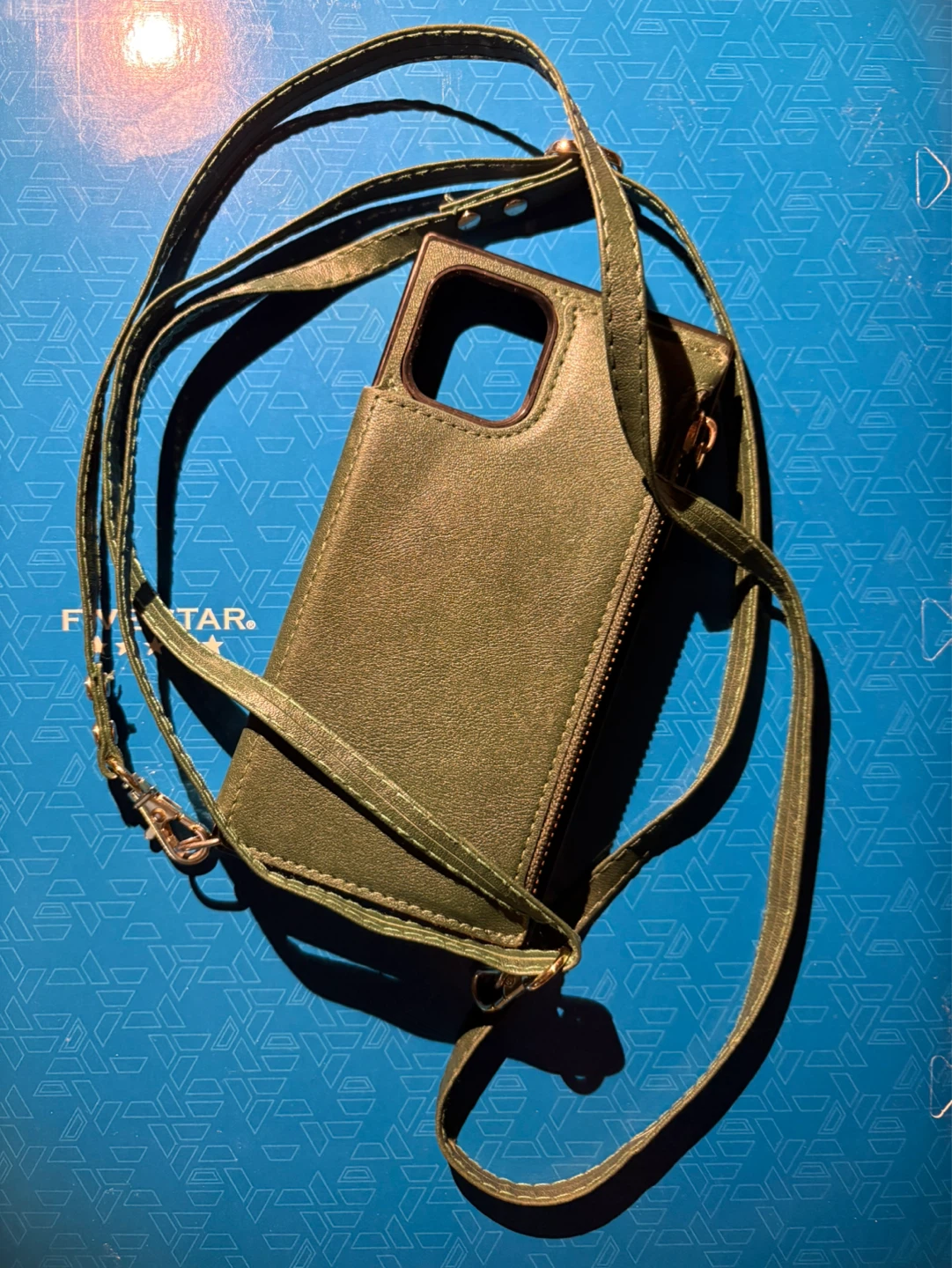 Green Faux Leather Wallet Phone Case with Lanyard