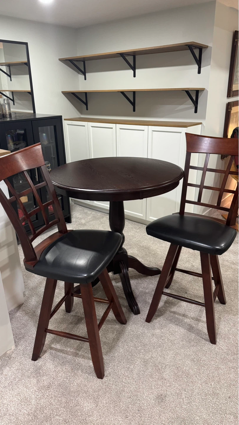 Round Pedestal Dining Table with 2 Swivel Chairs - photo 2