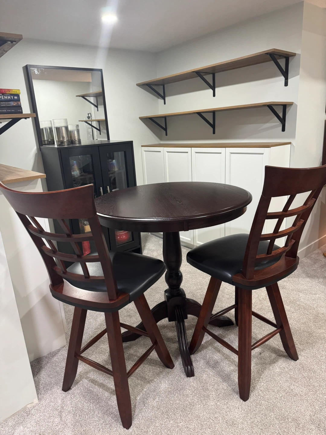 Round Pedestal Dining Table with 2 Swivel Chairs