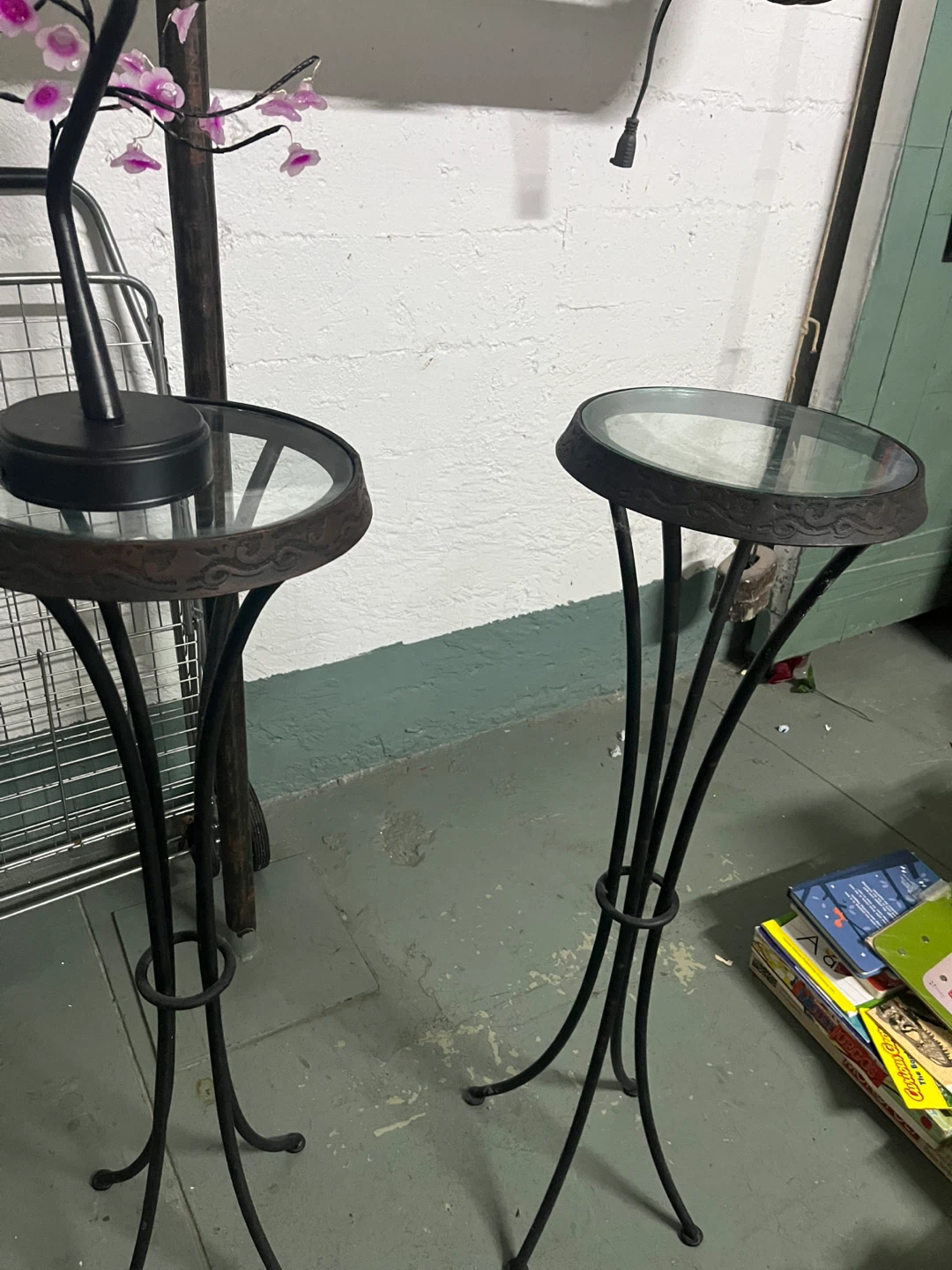 Set of 2 Round Glass Top Side Tables