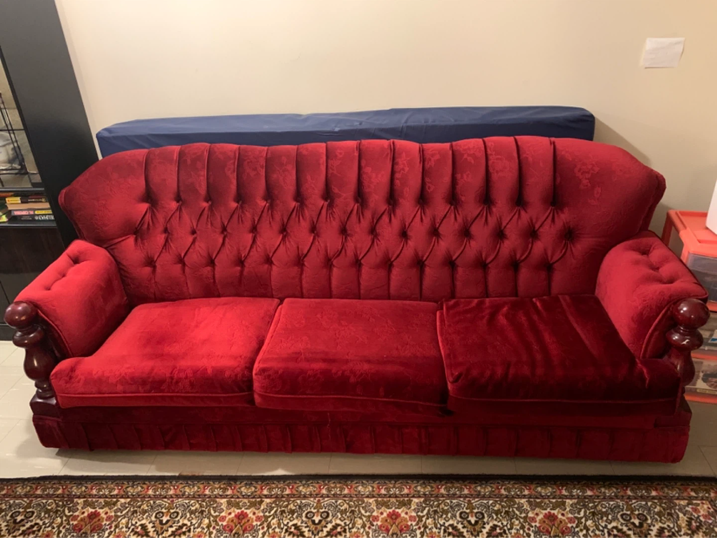 Red Velvet Tufted Sofa