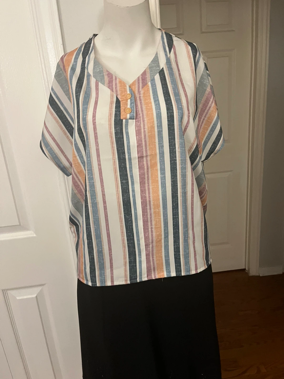Striped V-Neck Top - photo 3